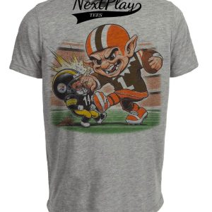 Cleveland Browns vs. Pittsburgh Steelers Retro Rivalry Football Mascot 1982 Artwork Heather Gray Sublimated T-Shirt