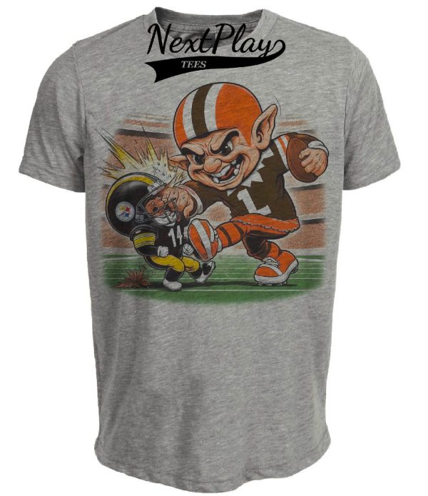 Cleveland Browns vs. Pittsburgh Steelers Retro Rivalry Football Mascot 1982 Artwork Heather Gray Sublimated T-Shirt