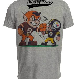 Cleveland Browns vs. Pittsburgh Steelers Retro Rivalry Football Mascot 1983 Artwork Heather Gray Sublimated T-Shirt