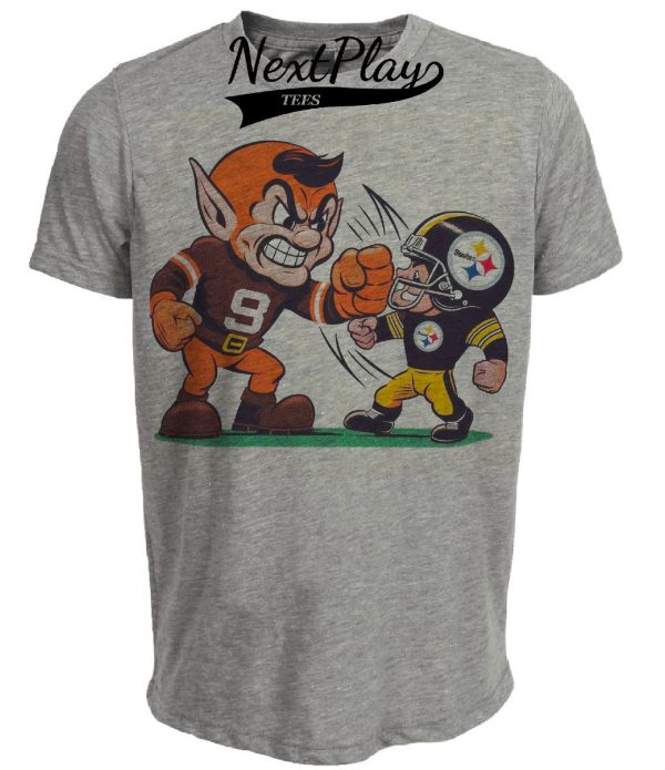 Cleveland Browns vs. Pittsburgh Steelers Retro Rivalry Football Mascot 1983 Artwork Heather Gray Sublimated T-Shirt