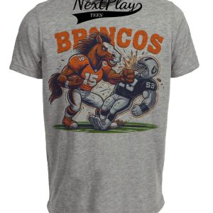 Denver Broncos vs. Las Vegas Raiders Retro Rivalry Football Mascot Artwork Heather Gray Sublimated T-Shirt