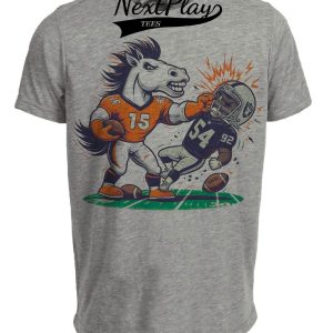 Denver Broncos vs. Las Vegas Raiders Retro Rivalry Football Mascot Artwork Heather Gray Sublimated T-Shirt