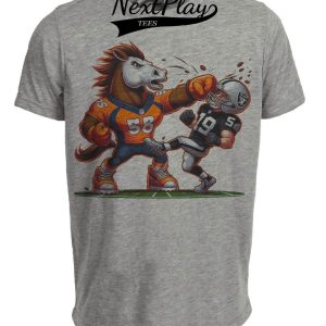 Denver Broncos vs. Las Vegas Raiders Retro Rivalry Football Mascot Artwork Heather Gray Sublimated T-Shirt - New To Store