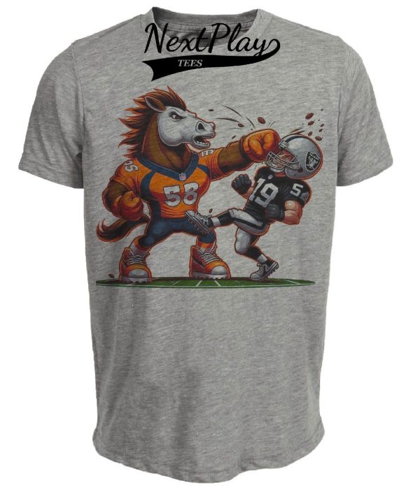 Denver Broncos vs. Las Vegas Raiders Retro Rivalry Football Mascot Artwork Heather Gray Sublimated T-Shirt - New To Store