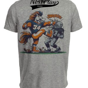 Denver Broncos vs. Las Vegas Raiders Retro Rivalry Football Mascot Artwork Heather Gray Sublimated T-Shirt - New To Store