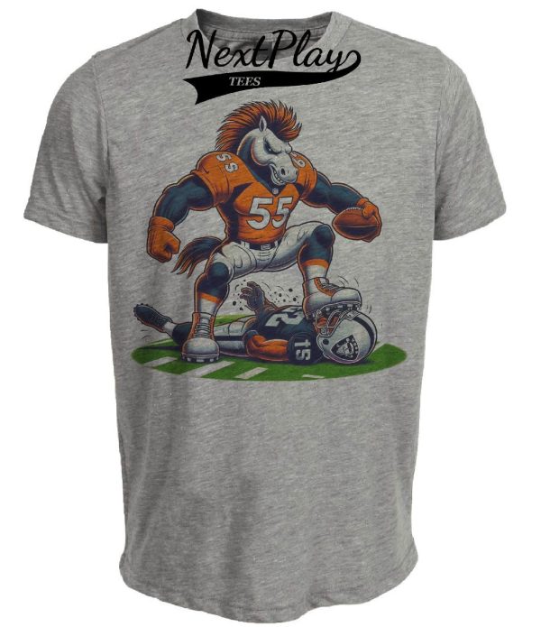 Denver Broncos vs. Oakland Raiders Retro Rivalry Football Mascot Artwork Heather Gray Sublimated T-Shirt