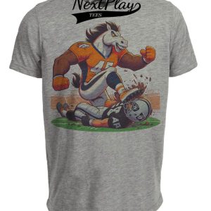 Denver Broncos vs. Oakland Raiders Retro Rivalry Football Mascot Artwork Heather Gray Sublimated T-Shirt