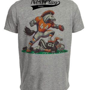 Denver Broncos vs. Oakland Raiders Retro Rivalry Football Mascot Artwork Heather Gray Sublimated T-Shirt