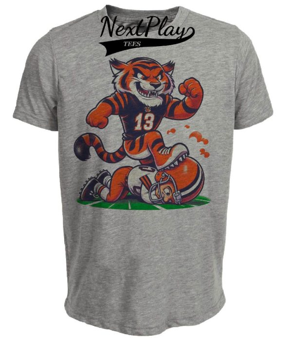 Cincinnati Bengals vs. Cleveland Browns Retro Rivalry Football Mascot Artwork Heather Gray Sublimated T-Shirt