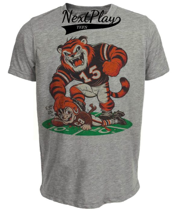 Cincinnati Bengals vs. Cleveland Browns Retro Rivalry Football Mascot Artwork Heather Gray Sublimated T-Shirt