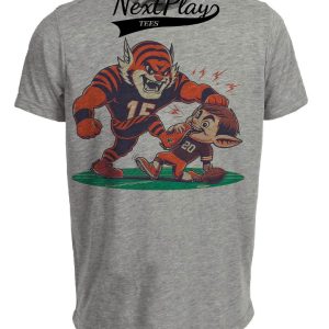 Cincinnati Bengals vs. Cleveland Browns Retro Rivalry Football Mascot Artwork Heather Gray Sublimated T-Shirt