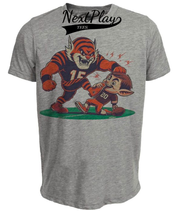 Cincinnati Bengals vs. Cleveland Browns Retro Rivalry Football Mascot Artwork Heather Gray Sublimated T-Shirt