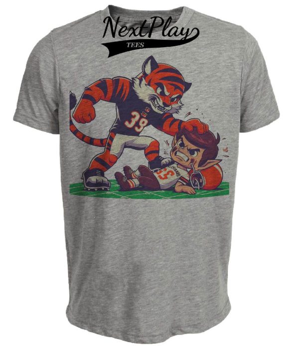 Cincinnati Bengals vs. Cleveland Browns Retro Rivalry Football Mascot Artwork Heather Gray Sublimated T-Shirt