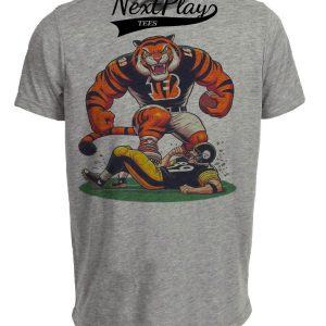 Cincinnati Bengals vs. Pittsburgh Steelers Retro Rivalry Football Mascot Artwork Heather Gray Sublimated T-Shirt