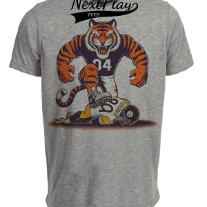Cincinnati Bengals vs. Pittsburgh Steelers Retro Rivalry Football Mascot Artwork Heather Gray Sublimated T-Shirt