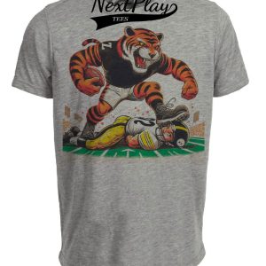 Cincinnati Bengals vs. Pittsburgh Steelers Retro Rivalry Football Mascot Artwork Heather Gray Sublimated T-Shirt