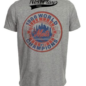 New York Mets Vintage World Champions Baseball 1986 Artwork Heather Gray Sublimated T-Shirt
