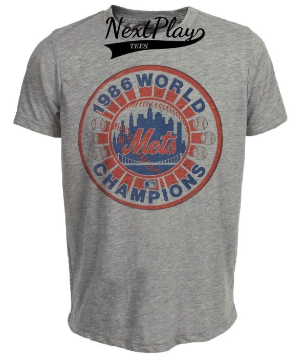 New York Mets Vintage World Champions Baseball 1986 Artwork Heather Gray Sublimated T-Shirt