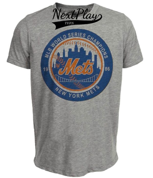 New York Mets Vintage World Series Champions Baseball 1986 Artwork Heather Gray Sublimated T-Shirt