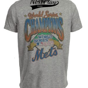 New York Mets Vintage World Series Champions Baseball 1986 Artwork Heather Gray Sublimated T-Shirt