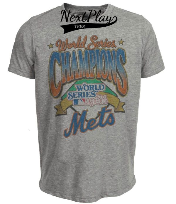 New York Mets Vintage World Series Champions Baseball 1986 Artwork Heather Gray Sublimated T-Shirt