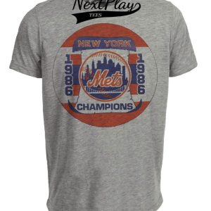New York Mets Vintage World Series Champions Baseball 1986 Artwork Heather Gray Sublimated T-Shirt