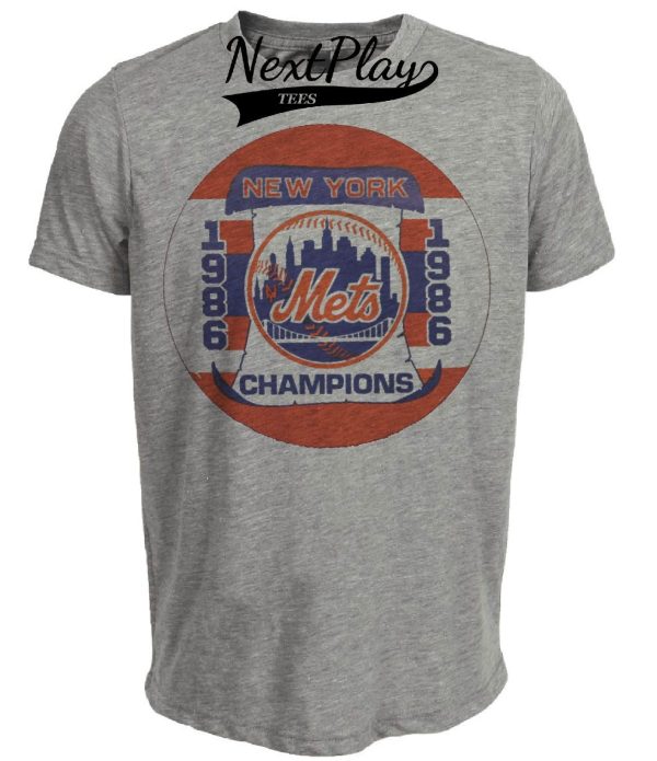New York Mets Vintage World Series Champions Baseball 1986 Artwork Heather Gray Sublimated T-Shirt