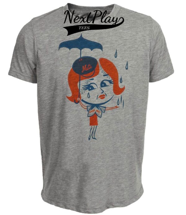 New York Mets Retro Mrs. Lady Met Rainy Day Baseball 1963 Artwork Heather Gray Sublimated T-Shirt