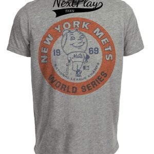 New York Mets Retro Mr. Met National League Champs Baseball 1969 Artwork Heather Gray Sublimated T-Shirt
