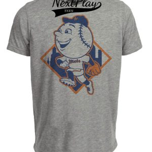 New York Mets Retro Mr. Met Baseball 1989 Artwork Heather Gray Sublimated T-Shirt