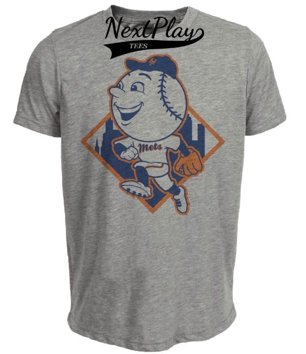 New York Mets Retro Mr. Met Baseball 1989 Artwork Heather Gray Sublimated T-Shirt