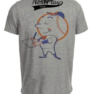 New York Mets Retro Mr. Met Signing Autograph Baseball 1967 Artwork Heather Gray Sublimated T-Shirt