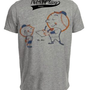 New York Mets Retro Mr. Met Signing Autograph Baseball 1967 Artwork Heather Gray Sublimated T-Shirt