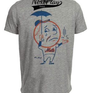 New York Mets Retro Mr. Met Rain Delay Baseball 1968 Artwork Heather Gray Sublimated T-Shirt
