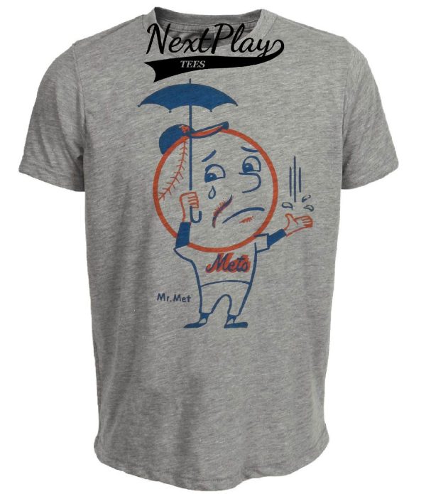New York Mets Retro Mr. Met Rain Delay Baseball 1968 Artwork Heather Gray Sublimated T-Shirt