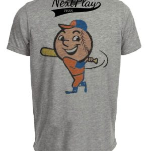 New York Mets Retro Mr. Met Baseball Card Game Artwork Heather Gray Sublimated T-Shirt