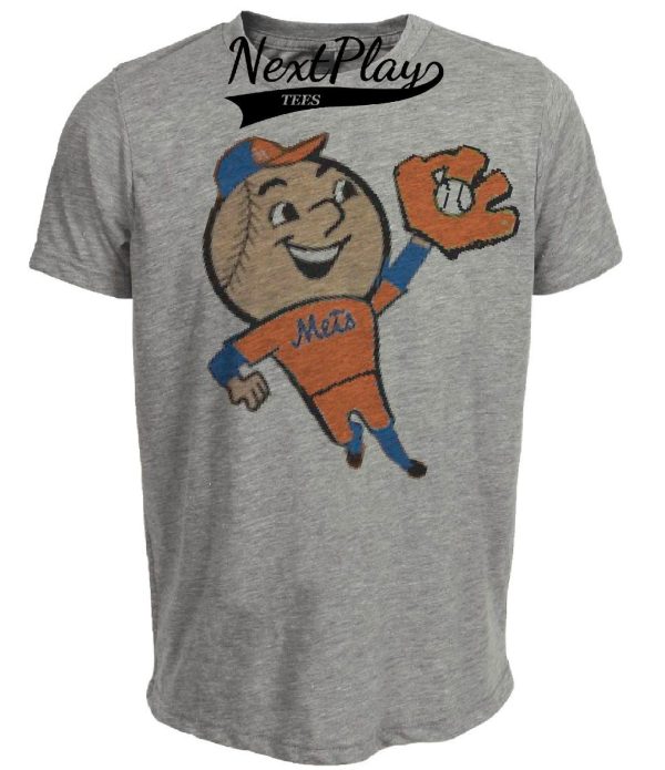 New York Mets Retro Mr. Met Baseball Card Game Artwork Heather Gray Sublimated T-Shirt