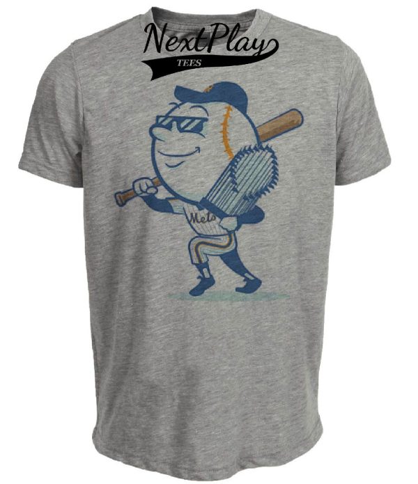 New York Mets Retro Mr. Met World Champion Baseball Artwork Heather Gray Sublimated T-Shirt
