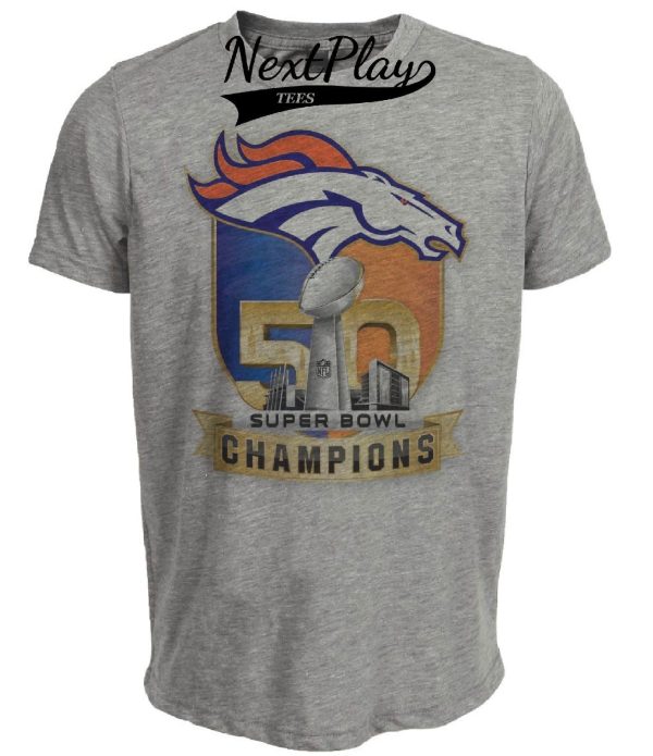Denver Broncos Retro Super Bowl Champs Football 2016 Artwork Heather Gray Sublimated T-Shirt