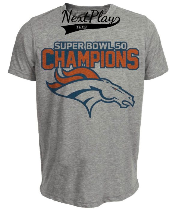 Denver Broncos Retro Super Bowl 50 Champs Football 2016 Artwork Heather Gray Sublimated T-Shirt