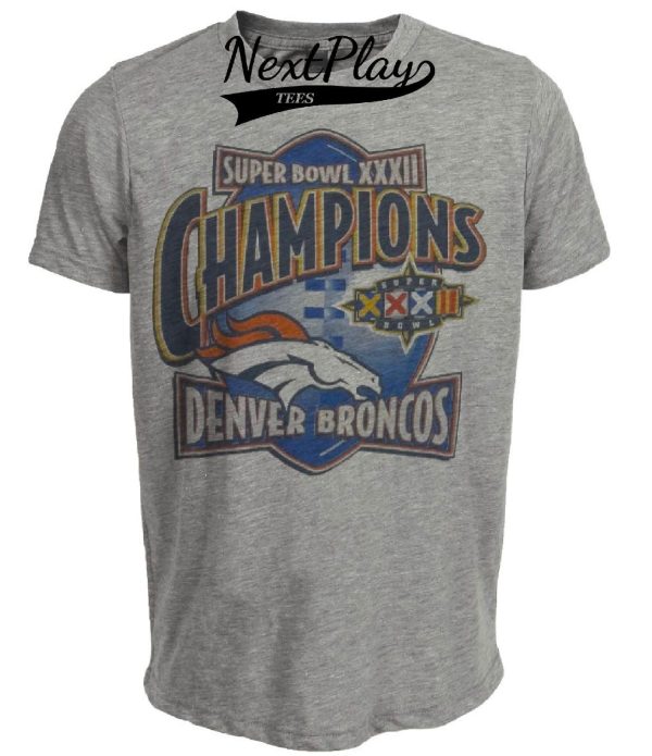 Denver Broncos Retro Super Bowl Champs Football 1998 Artwork Heather Gray Sublimated T-Shirt