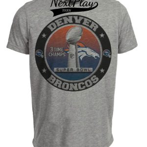 Denver Broncos Retro 3 Time Super Bowl Champs Football 2016 Artwork Heather Gray Sublimated T-Shirt
