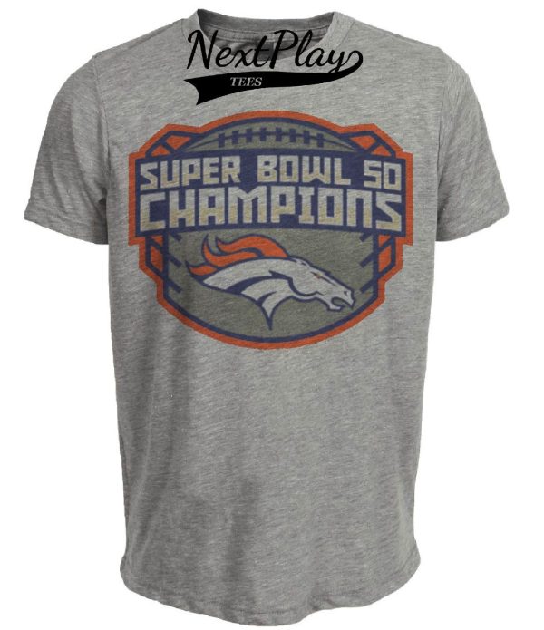 Denver Broncos Retro Super Bowl 50 Champs Football  Artwork Heather Gray Sublimated T-Shirt