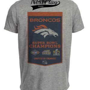 Denver Broncos Retro Super Bowl Champions Banner Football  Artwork Heather Gray Sublimated T-Shirt