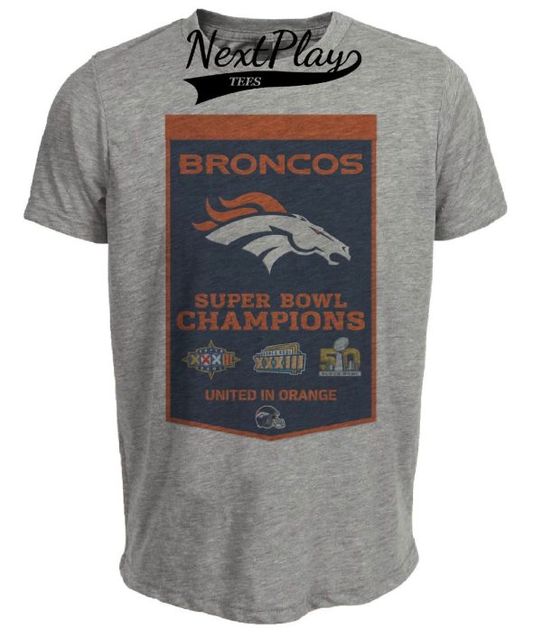 Denver Broncos Retro Super Bowl Champions Banner Football  Artwork Heather Gray Sublimated T-Shirt