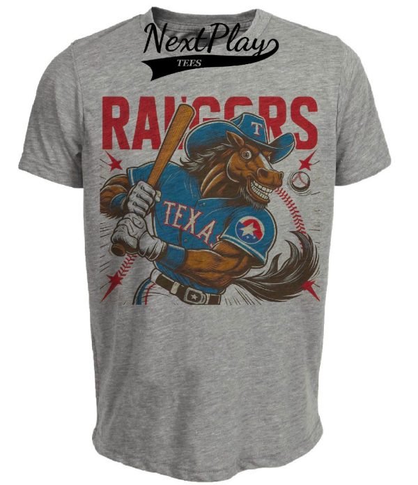 Texas Rangers Retro Baseball Mascot 1988 Artwork Heather Gray Sublimated T-Shirt