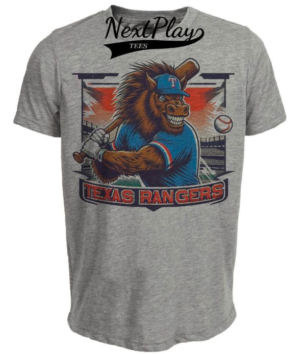 Texas Rangers Retro Baseball Mascot 1992 Artwork Heather Gray Sublimated T-Shirt