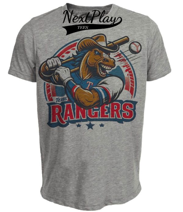 Texas Rangers Retro Baseball Mascot 1995 Artwork Heather Gray Sublimated T-Shirt