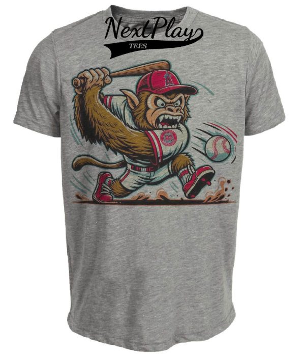 Los Angeles Angels Retro Baseball Mascot Mania 1993 Artwork Heather Gray Sublimated T-Shirt
