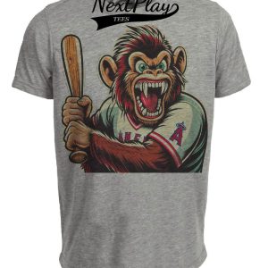 Los Angeles Angels Retro Baseball Mascot Mania 1995 Artwork Heather Gray Sublimated T-Shirt